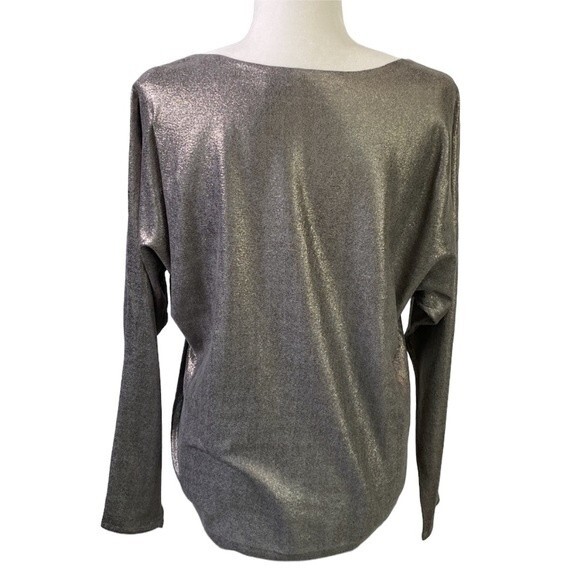 Lauren Ralph Lauren Silver Metallic Sweater Top Dolman Long Sleeve Pull Over - Picture 3 of 16